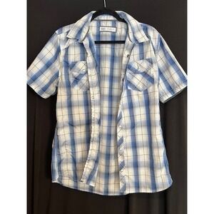 Men's Blue Plaid BKE Athletic Fit Button Down T Shirt Size M